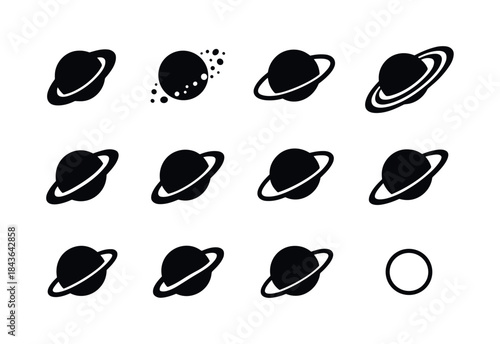 Planetary Rings Icons. Planetary rings. Solid icon set of Planet