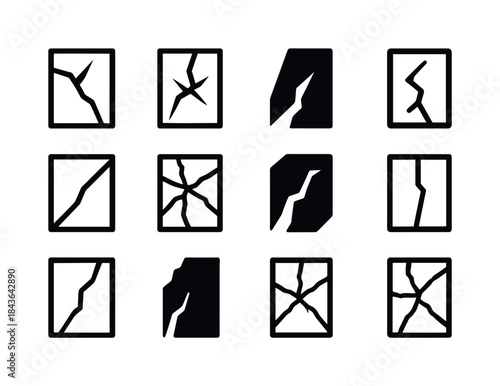 Cracked Mirror Icons. cracked mirror. Solid icon set of cracked