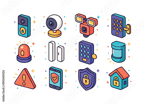 Smart Security Icons. smart security. Colorful isometric vector