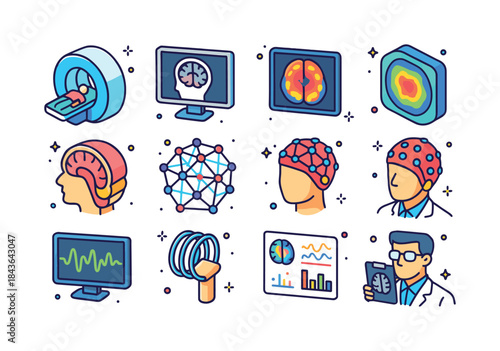 Colorful Neuroimaging Icons. Neuroimaging. Colorful isometric ve