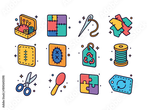 Upcycling Icons Collection. Upcycling & Repair. Colorful isometr