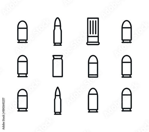 Ammunition Icon Set. Ammunition Types. Line icon set of Ammuniti