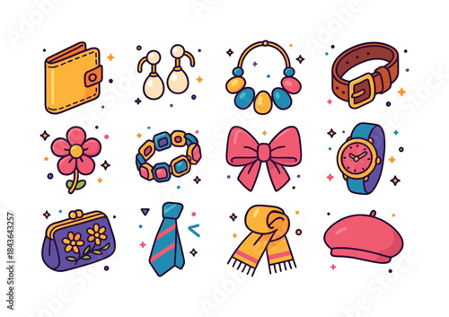 Designer Accessories Icons. designer accessories. Colorful isome