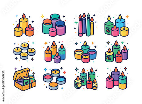 Colorful Candle Icons. Candle sets. Colorful isometric vector ic