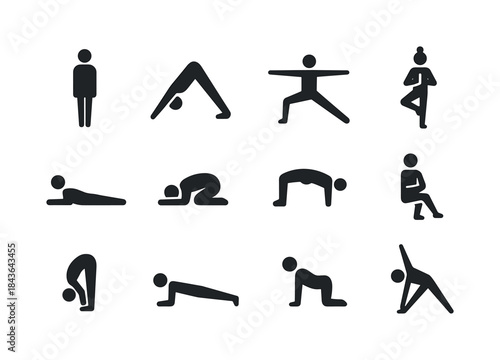Yoga Pose Icons. Yoga poses. Solid icon set of Yoga poses: mount