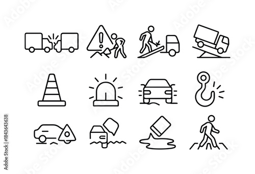 Transportation Hazard Icons. Transportation Worksite Accidents.
