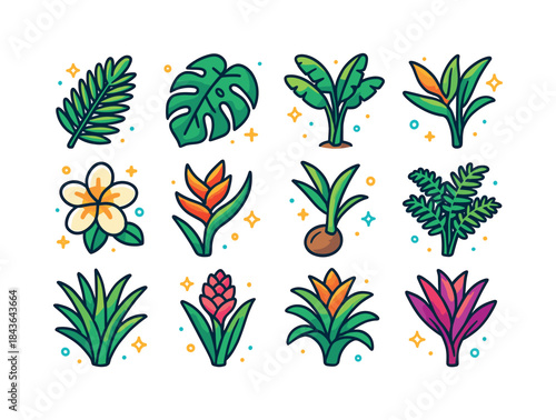 Tropical Plant Icons. Tropical plants. Colorful isometric vector
