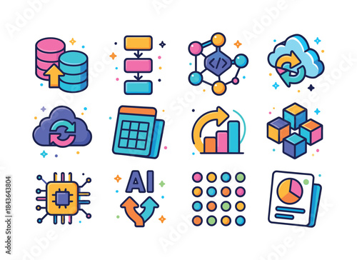 Colorful Data Icons. data synthesis. Colorful isometric vector i