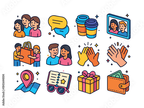 Isometric Friendship Icons. Group of Friends. Colorful isometric