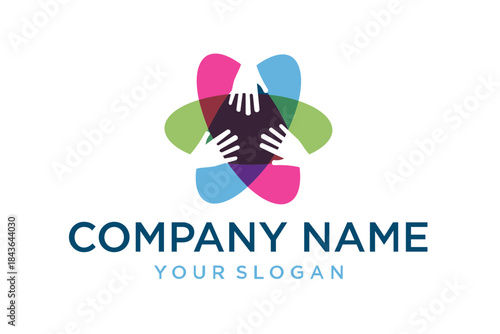 Abstract Colorful Hands Logo Design for Community and Support. Modern vector graphic symbolizing unity, teamwork, and collaboration.