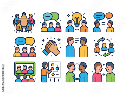 Teamwork Icon Set. Team Communication. Colorful isometric vector