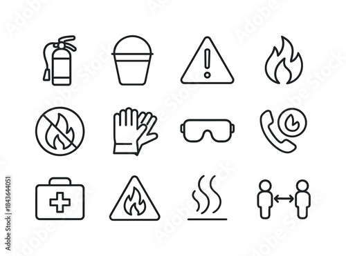 Fire Safety Icons. Fire safety. Line icon set of fire safety: ex
