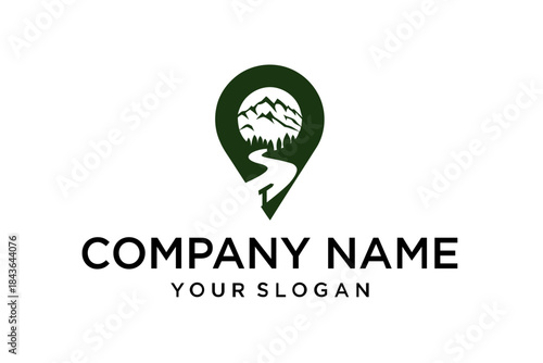 Mountain and Road Landscape Map Pin Logo Design