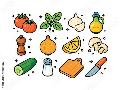 Colorful Fresh Ingredients Icons. Fresh ingredients. Colorful is