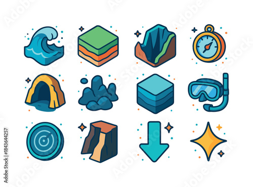 Colorful Isometric Depth Icons. depth. Colorful isometric vector