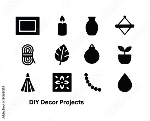 DIY Decor Icons. DIY Decor Projects. Solid icon set of DIY Decor