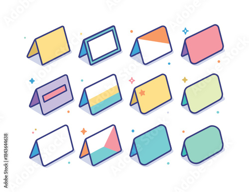 Colorful Place Cards Icons. Minimalist place cards. Colorful iso