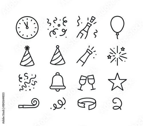Festive Countdown Icons. Countdown celebration. Line icon set of