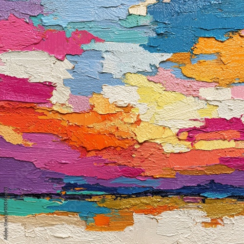 Contemporary abstract art on canvas modern landscape vibrant colors artistic environment close-up viewpoint