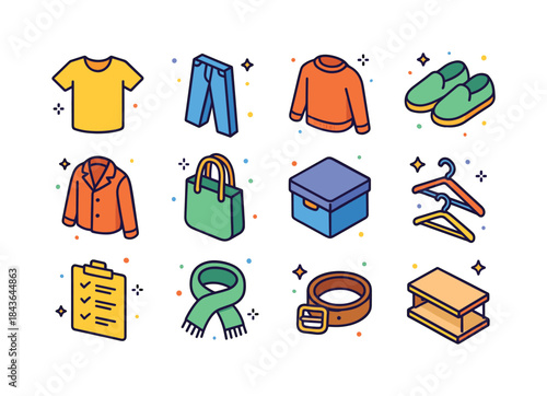 Colorful Closet Icons. Minimalist Closet. Colorful isometric vec