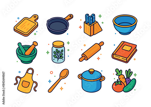Farm Kitchen Icons. Farm kitchen. Colorful isometric vector icon