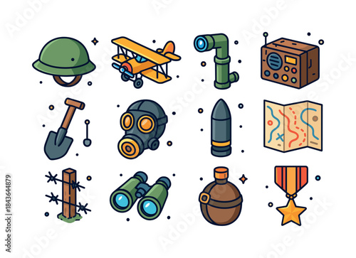 World War I Icons. World War I. Colorful isometric vector icons