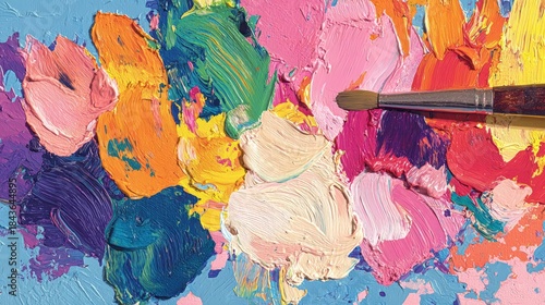 Contemporary abstract art modern canvas palette vibrant colors artistic studio close-up expression of creativity