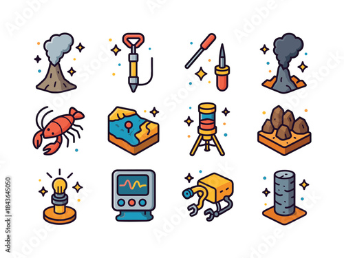Colorful Hydrothermal Vents Icons. Hydrothermal Vents. Colorful