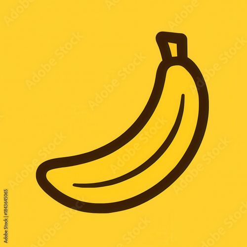Vibrant yellow background with a bold, simple outline of a single ripe banana creating a cheerful, modern visual.