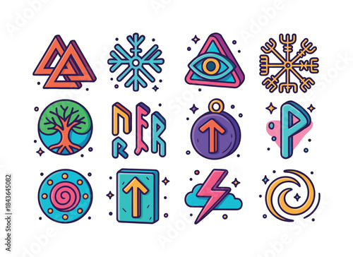 Colorful Runic Symbols. Runic Symbols. Colorful isometric vector