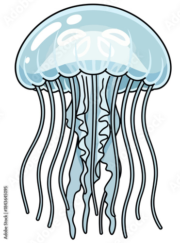 Cute Cartoon Jellyfish Illustration Transparent Blue Marine Animal Isolated on White Background