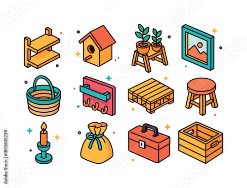 Colorful DIY Icons Set. DIY Projects. Colorful isometric vector