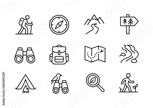 Nature Exploration Icons. Nature exploration. Line icon set of N