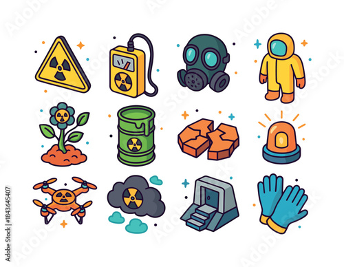 Radiation Zone Icons. Radiation zone. Colorful isometric vector