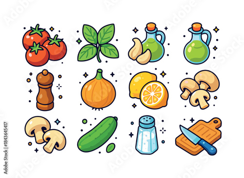 Colorful Fresh Ingredients Icons. Fresh ingredients. Colorful is