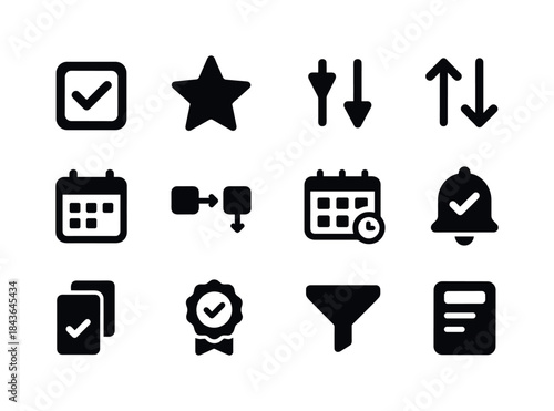 Smart Task Icons. Smart task management. Solid icon set of Smart