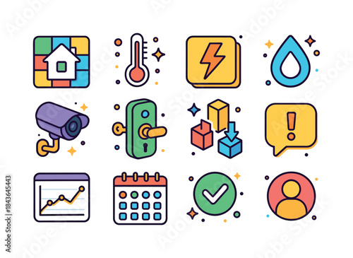Colorful Smart Home Icons. Smart home dashboards. Colorful isome