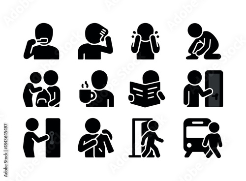 Daily Routine Icons. Daily routines. Solid icon set of Daily rou