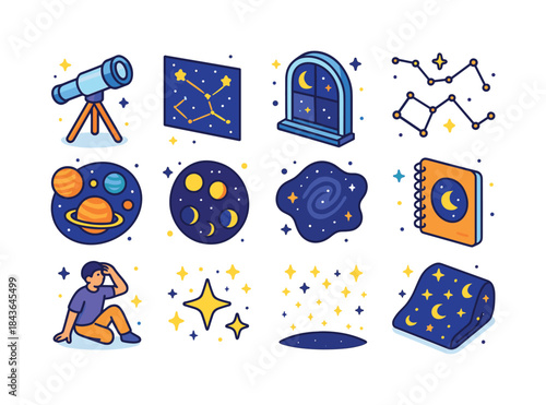 Isometric Astronomy Icons. Astronomy Night. Colorful isometric v