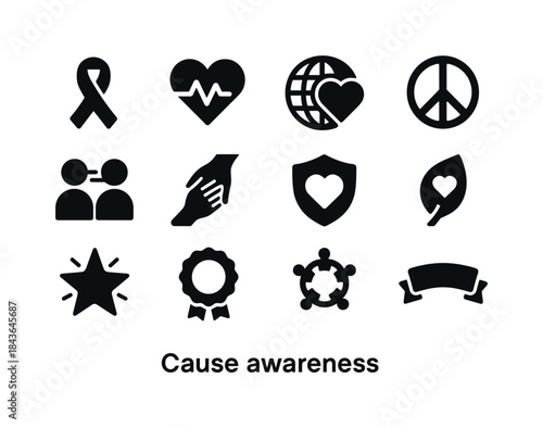Cause Awareness Icons. Cause awareness. Solid icon set of Cause