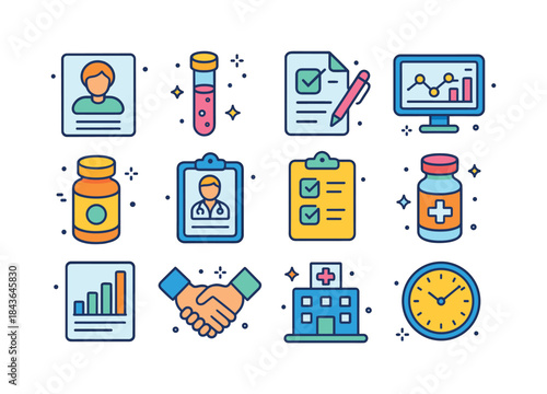 Clinical Trials Icons. Clinical trials. Colorful isometric vecto
