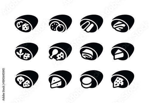 Cheese Pita Icon Set. Cheese-filled pitas. Solid icon set of che