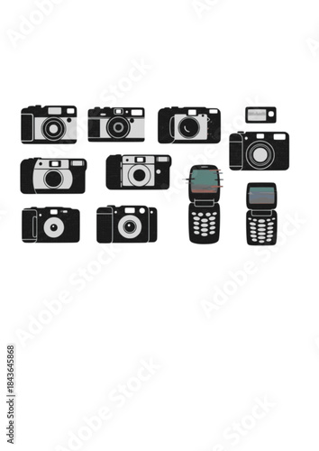 Tactile Retro Camera Silhouette: Burlap Texture and Y2K Contrast Vector