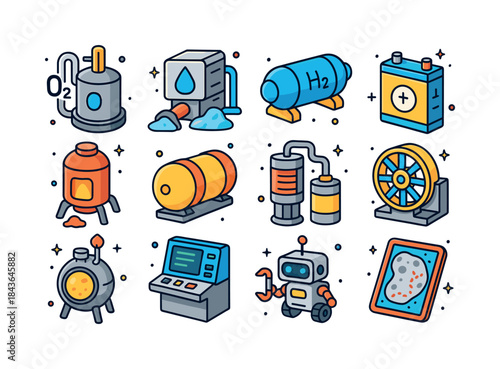 ISRU Technology Icons. ISRU Technology. Colorful isometric vecto