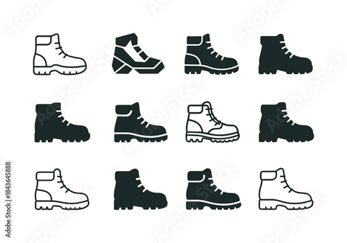 Hiking Boot Logos. Travel. Icon set. Set Logo of Travel: hiking