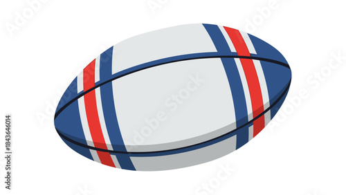 Rugby Ball: An oval-shaped rugby ball, with striking blue and red stripes, symbolizing action and competition.