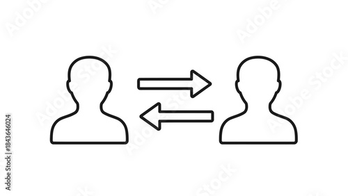 Digital Communication: An illustration depicting seamless communication between two figures, using arrows to symbolize the exchange of ideas and information. 