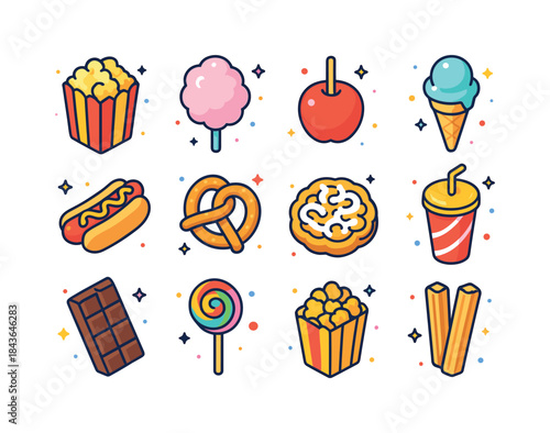 Carnival Food Icons. Carnival Food. Colorful isometric vector ic