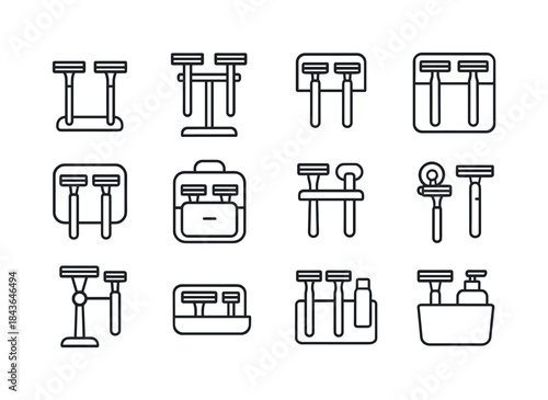 Multi-Razor Organizers. Multi-Razor Organizers. Line icon set of