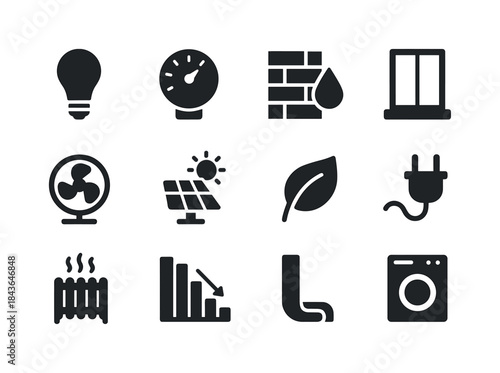 Energy Efficiency Icons. Energy efficiency. Solid icon set of en